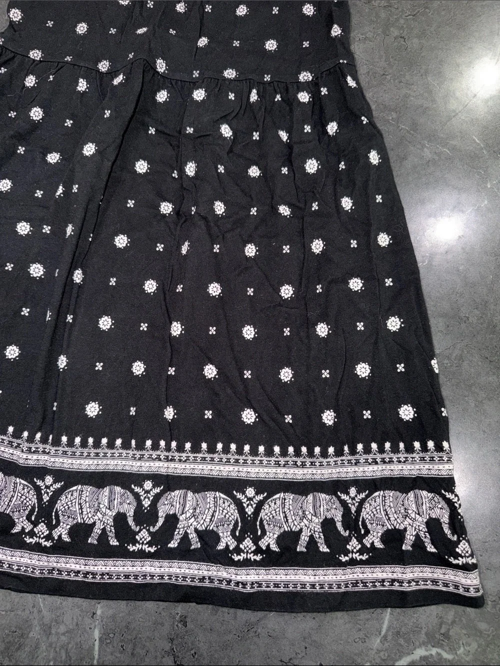 Old Navy Black tank Dress with White Elephant Border